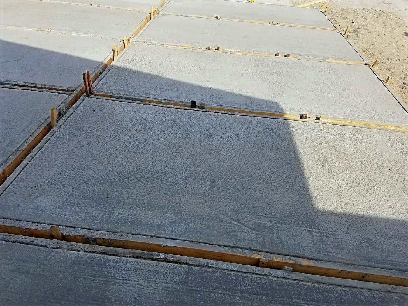 Fresh concrete pour with forms in place