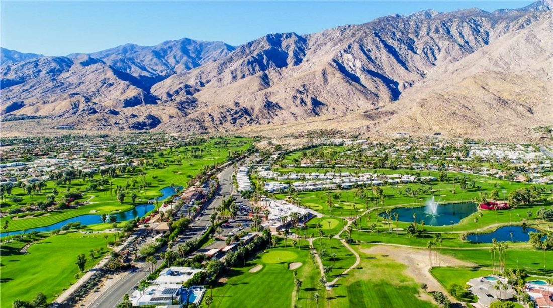 Aerial view of Palm Springs golf course community
